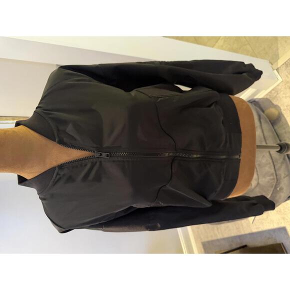 Alo Black Reinvention Mixed Media Cropped Bomber Jacket sz S